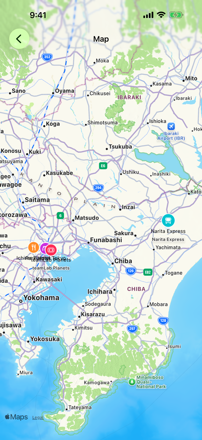 Map with category pins across a destination