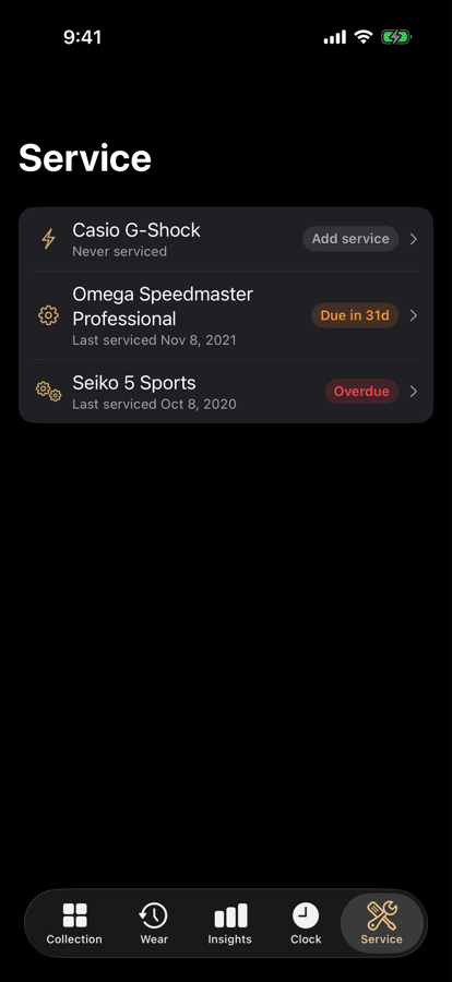 Service status for each watch
